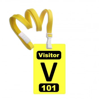 Numbered Yellow PVC 2 Panel Custom Badge with + Yellow 3/8" Break Away Lanyard- 10 Pcs Pack